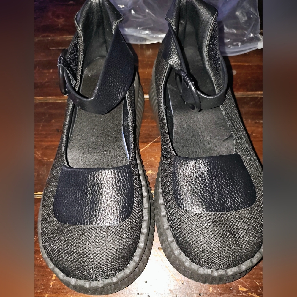 Black Textured Mary Jane Shoes